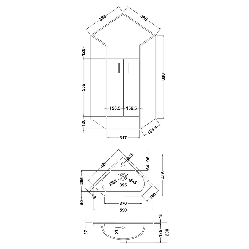Primo Corner Base Unit & Basin