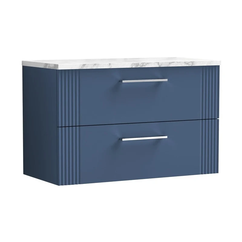 Nuie Deco 800 Wall Hung 2-drawer Vanity & Laminate Worktop Contemporary Satin Blue MFC Painted Gloss 522x805x390mm