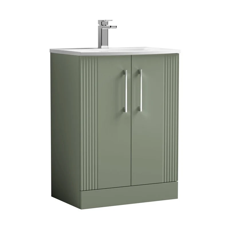 Nuie Deco 600mm Floor Standing 2 Door Vanity & Basin 4 Contemporary Satin Green MFC Painted Gloss 840x610x440mm