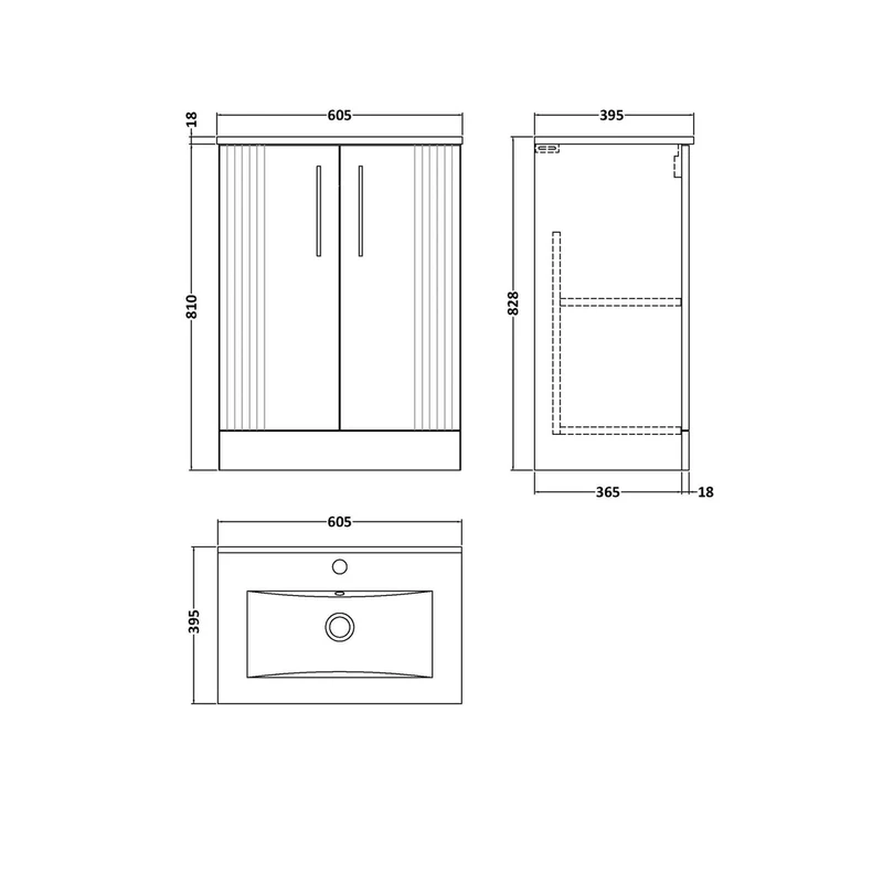 Nuie Deco 600mm Floor Standing 2 Door Vanity & Basin 2 Contemporary Satin Green MFC Painted Gloss 828x605x395mm