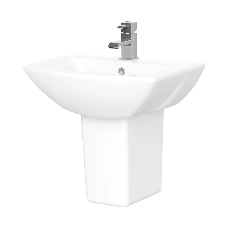 Nuie Asselby 500mm Basin & Semi Pedestal Contemporary White Vitreous China 450x500x375mm
