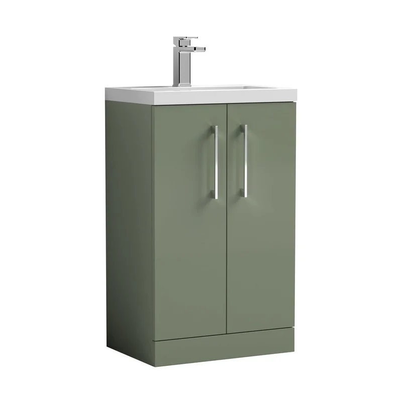 Nuie Arno Compact 500mm Floor Standing 2 Door Vanity & Polymarble Basin Contemporary Satin Green MFC Painted Matt 840x503x353mm