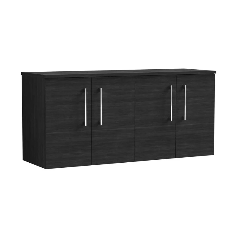 Nuie Arno 1200mm Wall Hung 4 Door Vanity & Worktop Contemporary Charcoal Black MFC Textured Woodgrain 557x1205x390mm
