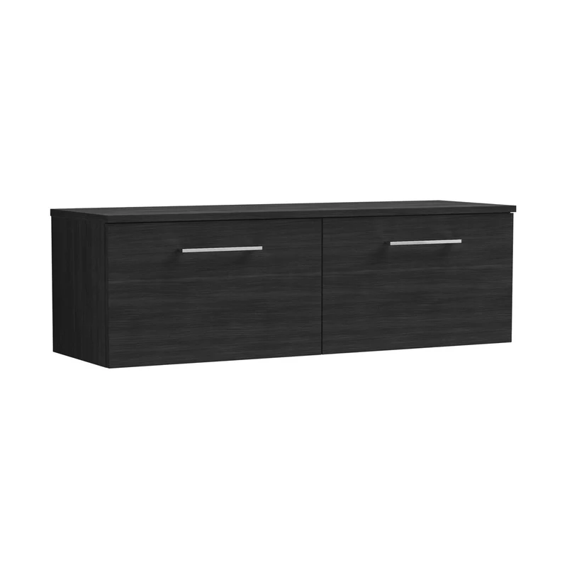 Nuie Arno 1200mm Wall Hung 2 Drawer Vanity & Worktop Contemporary Charcoal Black MFC Textured Woodgrain 377x1205x390mm