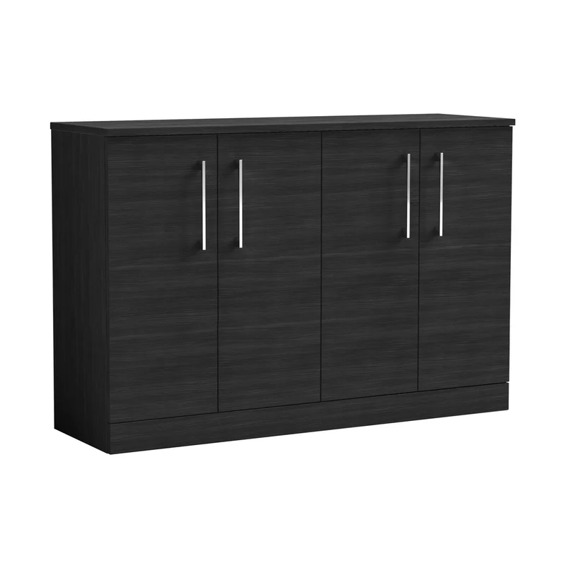 Nuie Arno 1200mm Floor Standing 4 Door Vanity & Worktop Contemporary Charcoal Black MFC Textured Woodgrain 818x1205x390mm