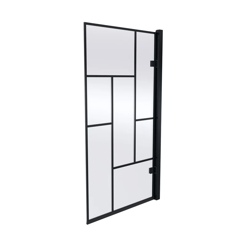Nuie ABStract Bath Screen Contemporary Matt Black Aluminium 1520x830x24mm