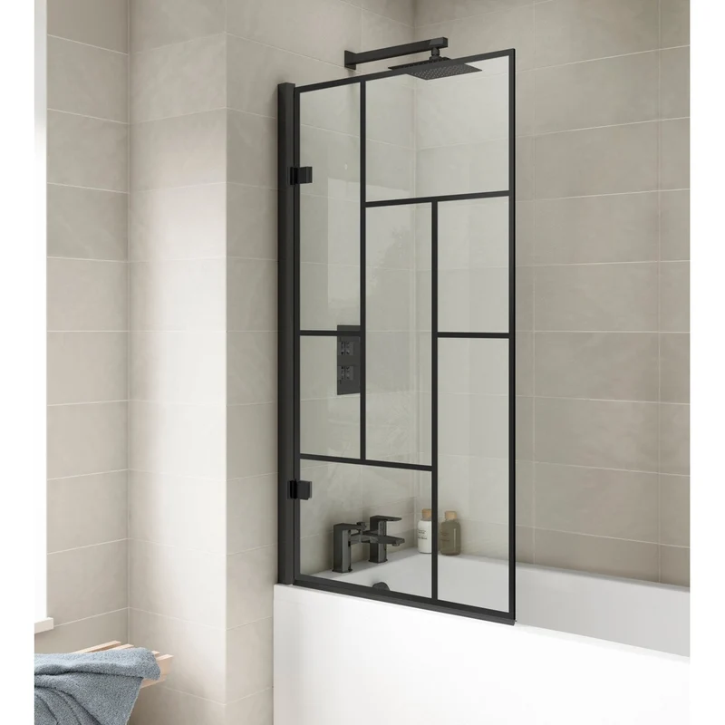 Nuie ABStract Bath Screen Contemporary Matt Black Aluminium 1520x830x24mm