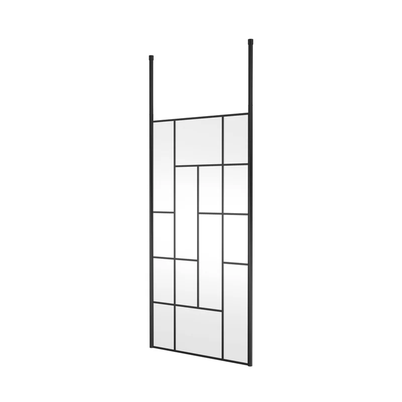 Hudson Reed Wetroom Screens 1000mm Abstract Frame Wetroom Screen With Ceiling Posts Contemp Matt Black Aluminium 1950x1050x60mm