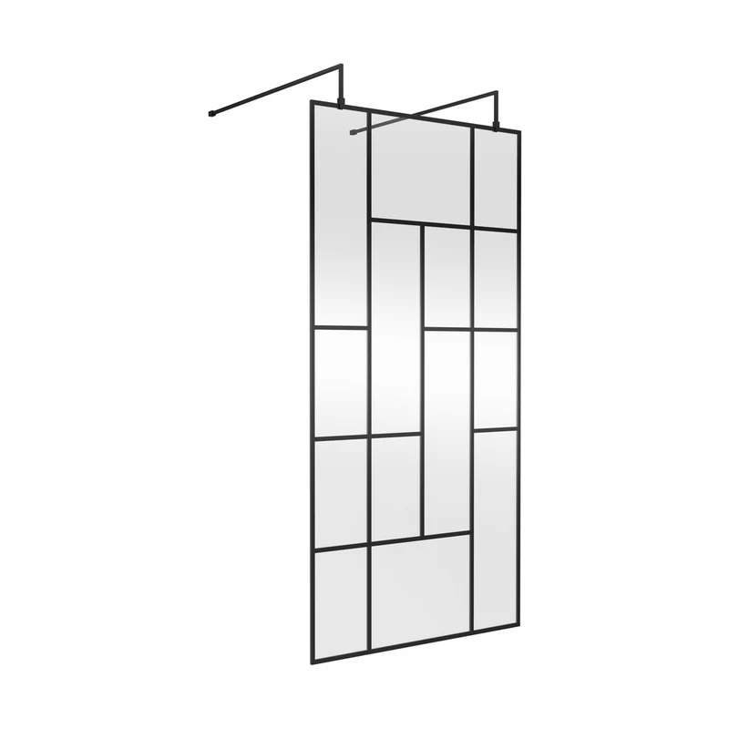 Hudson Reed Wetroom Screens 1000mm Abstract Frame Wetroom Screen With Support Bars Contemp Matt Black Aluminium 1950x1050x60mm