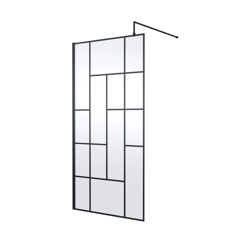 Hudson Reed Wetroom Screens 1000mm Abstract Frame Wetroom Screen Contemp Matt Black Aluminium 1950x1000x14mm
