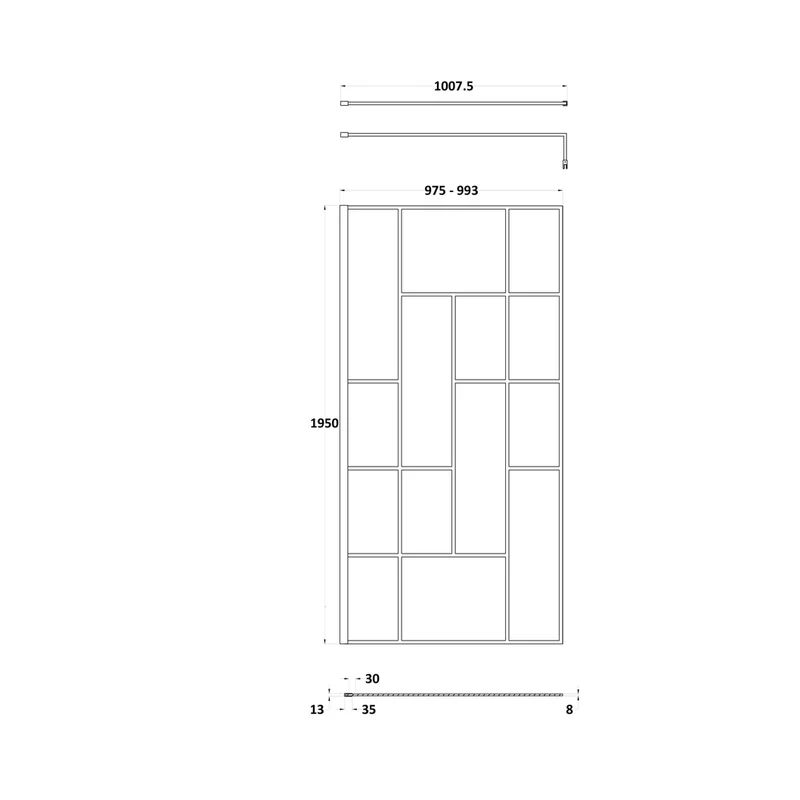 Hudson Reed Wetroom Screens 1000mm Abstract Frame Wetroom Screen Contemp Matt Black Aluminium 1950x1000x14mm