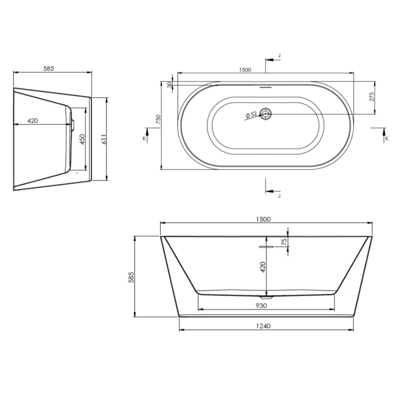 Como Freestanding Bath 1500 x 750mm - White
