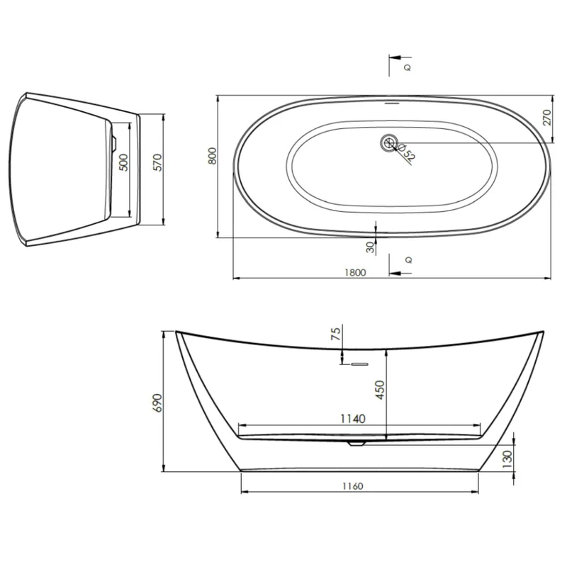 Sulis Freestanding Bath 1800 x 780mm - White
