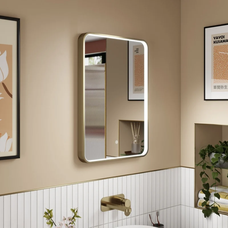 Nuie Pictor Brushed Brass Frame Led Mirror - 700 X 500mm Contemporary Aluminium 700x500x47mm