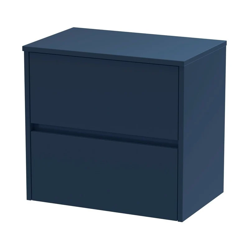 Nuie Havana 600mm Wall Hung 2-drawer Unit & Worktop Contemporary Midnight Blue MFC Painted Matt 557x605x390mm
