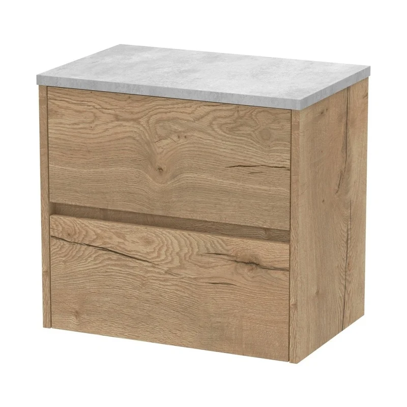 Nuie Havana 600mm Wall Hung 2 Drawer Unit & Worktop Contemporary Autumn Oak MFC Textured Woodgrain 561x605x390mm - HAV804LBG