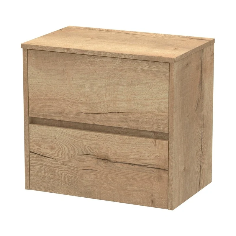 Nuie Havana 600mm Wall Hung 2 Drawer Unit & Worktop Contemporary Autumn Oak MFC Textured Woodgrain 557x605x390mm