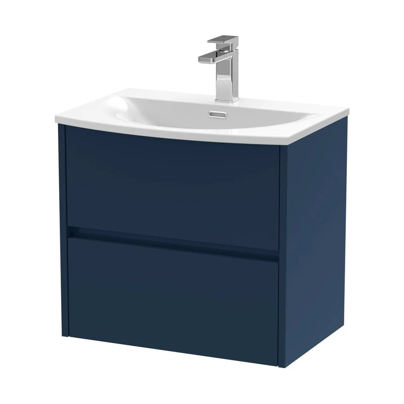 Nuie Havana 600mm Wall Hung 2-drawer Unit & Basin 4 Contemporary Midnight Blue MFC Painted Matt 569x610x440mm