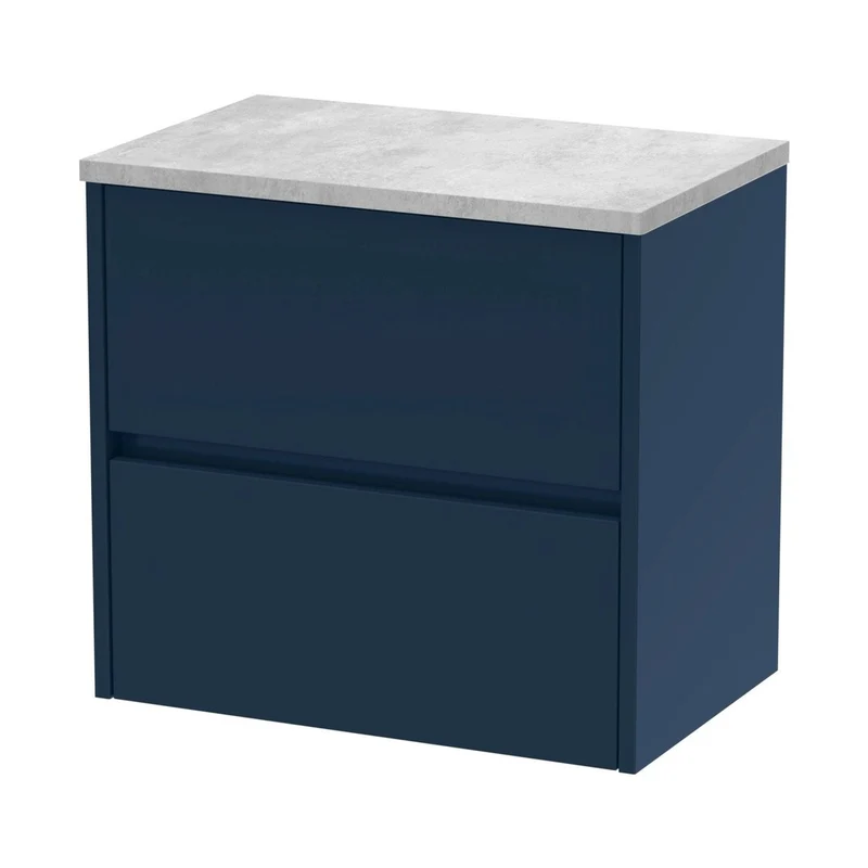 Nuie Havana 600mm Wall Hung 2-drawer Unit & Laminate Worktop Contemporary Midnight Blue MFC Painted Matt 561x605x390mm - HAV2904LBG