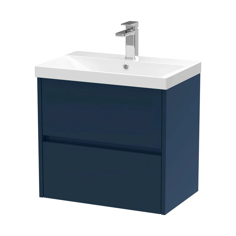 Nuie Havana 600mm Wall Hung 2-drawer Unit & Basin 3 Contemporary Midnight Blue MFC Painted Matt 589x610x395mm