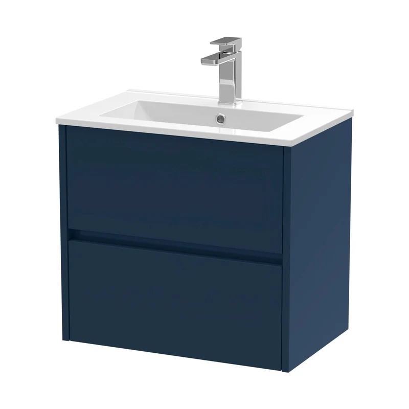 Nuie Havana 600mm Wall Hung 2-drawer Unit & Basin 2 Contemporary Midnight Blue MFC Painted Matt 557x600x390mm