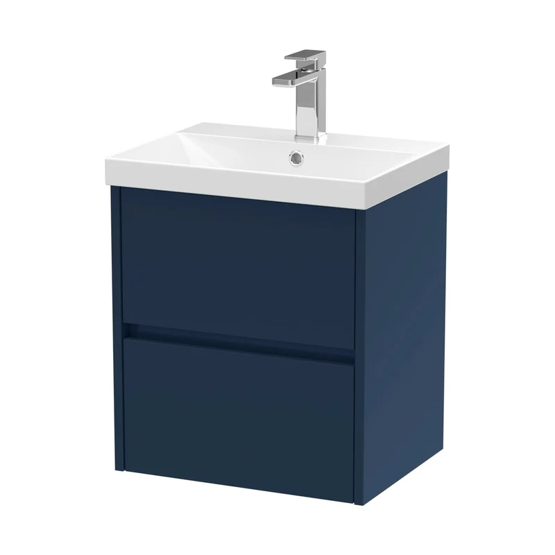 Nuie Havana 500mm Wall Hung 2-drawer Unit & Basin 3 Contemporary Midnight Blue MFC Painted Matt 589x510x395mm