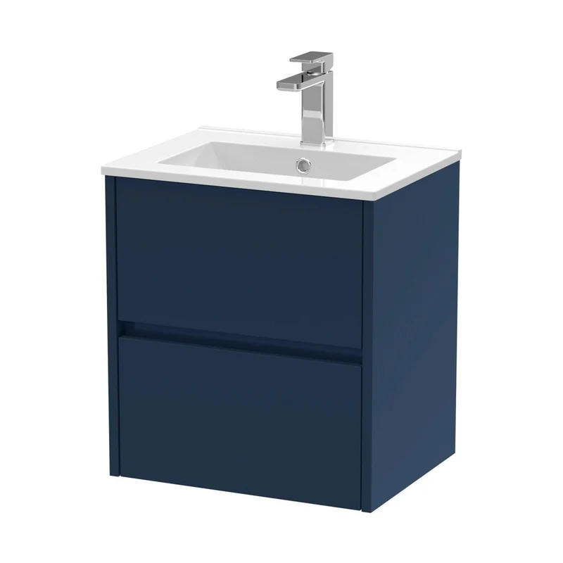 Nuie Havana 500mm Wall Hung 2-drawer Unit & Basin 2 Contemporary Midnight Blue MFC Painted Matt 557x500x390mm