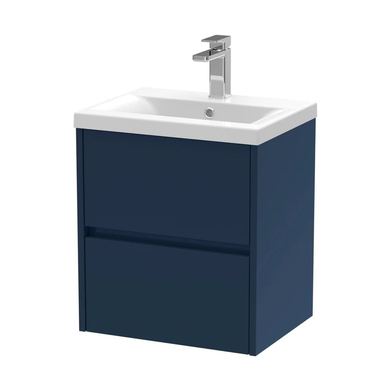 Nuie Havana 500mm Wall Hung 2-drawer Unit & Basin 1 Contemporary Midnight Blue MFC Painted Matt 579x510x390mm