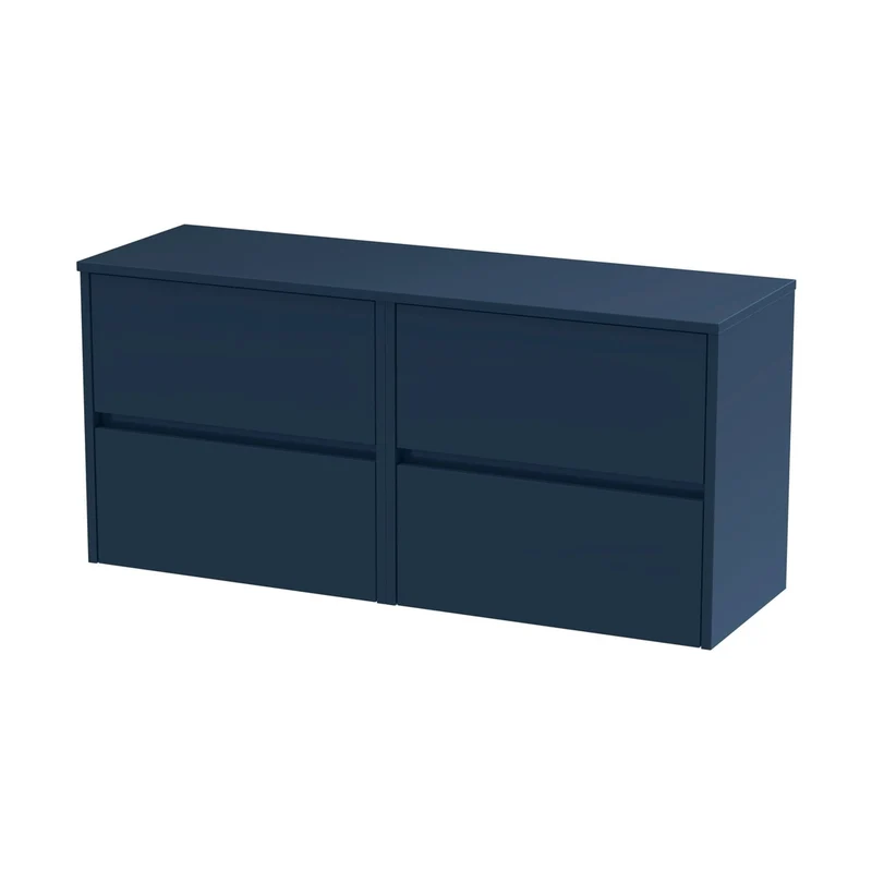 Nuie Havana 1200mm Wall Hung 4-drawer Unit & Worktop Contemporary Midnight Blue MFC Painted Matt 557x1205x390mm