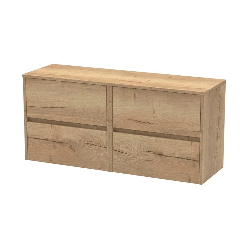 Nuie Havana 1200mm Wall Hung 4 Drawer Unit & Worktop Contemporary Autumn Oak MFC Textured Woodgrain 557x1205x390mm