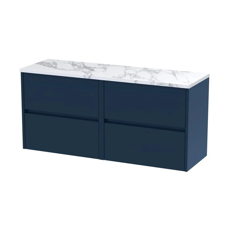 Nuie Havana 1200mm Wall Hung 4-drawer Unit & Laminate Worktop Contemporary Midnight Blue MFC Painted Matt 561x1205x390mm - HAV2904LCM2