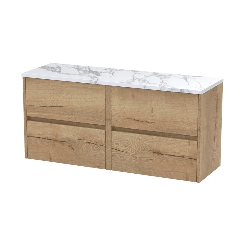 Nuie Havana 1200mm Wall Hung 4-drawer Unit & Laminate Worktop Contemporary Autumn Oak MFC Textured Woodgrain 561x1205x390mm - HAV804LCM2