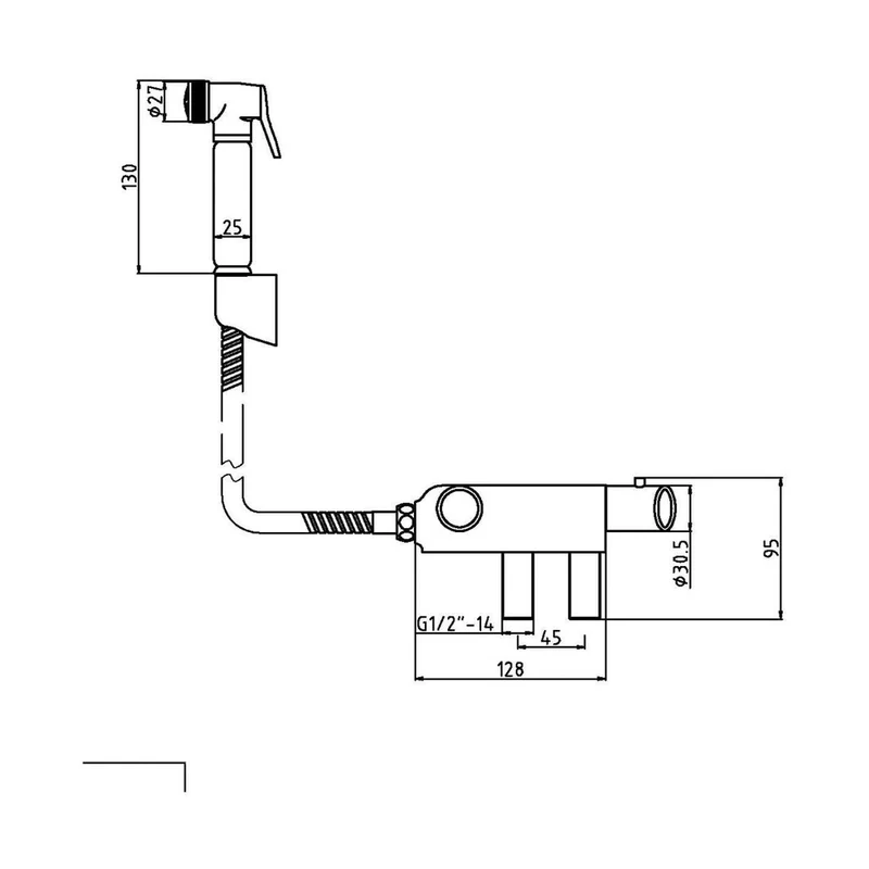 Nuie Douche Spray Kit & Thermostatic Valve Contemporary Chrome Brass ABS 25x25x130mm