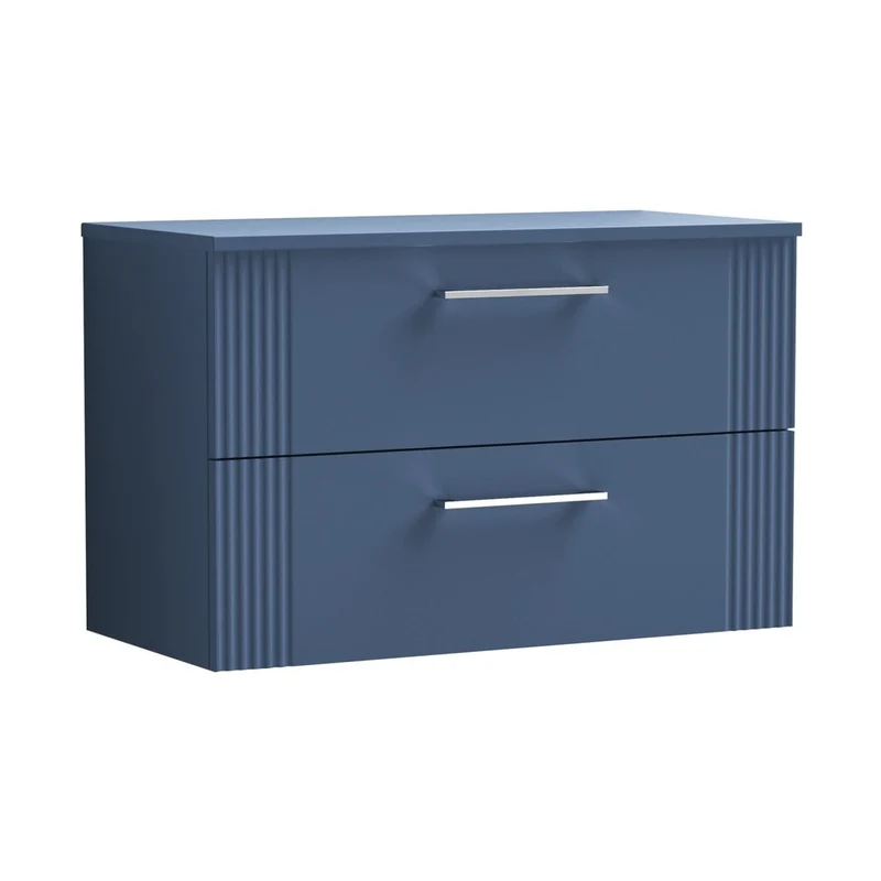 Nuie Deco 800mm Wall Hung 2 Drawer Vanity & Worktop Contemporary Satin Blue MFC Painted Gloss 518x810x390mm