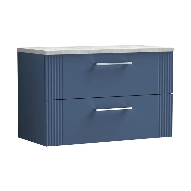Nuie Deco 800mm Wall Hung 2 Drawer Vanity & Laminate Top Contemporary Satin Blue MFC Painted Gloss 522x805x390mm - DPF395LBG