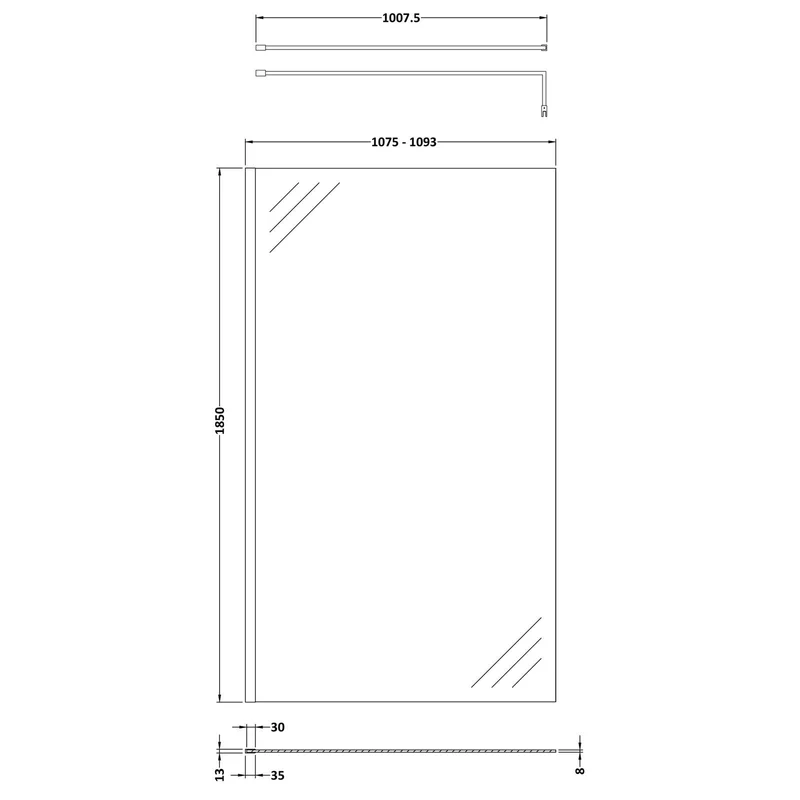 Vista 8mm Chrome 1850mm Walk-In Shower Screen with White Walk In Tray & Waste Bundle