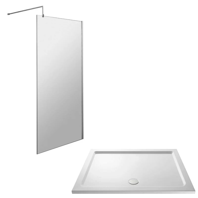 Vista 8mm Chrome 1850mm Walk-In Shower Screen with White Stone Resin Tray & Waste Bundle
