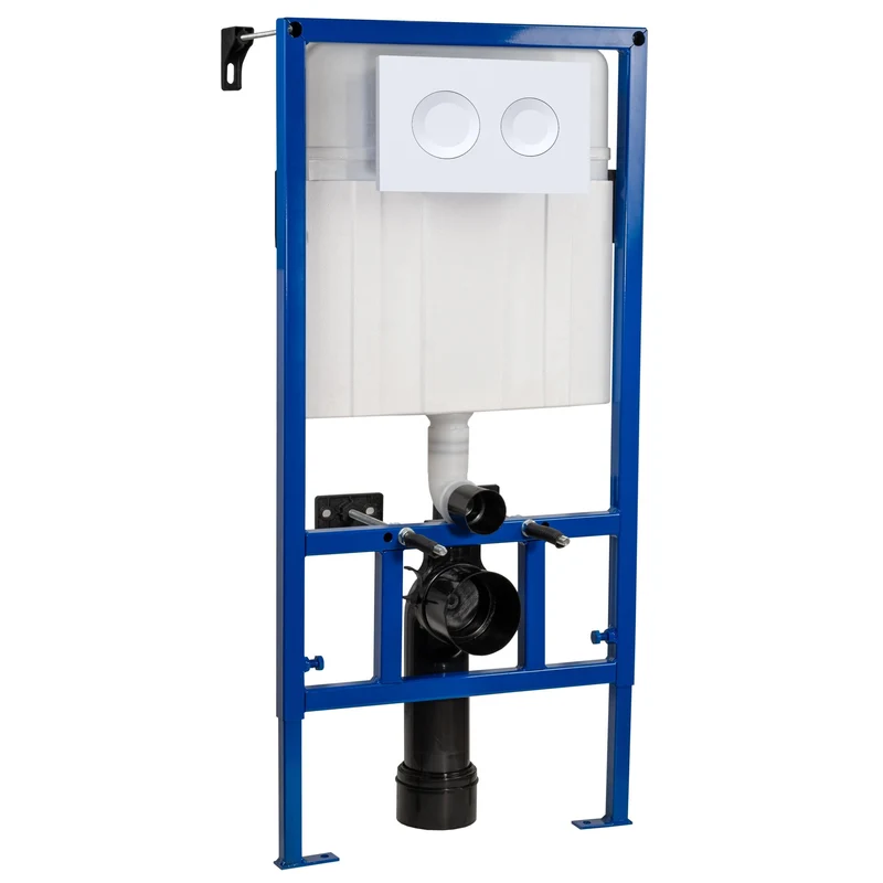 Reduced Height Wall Hung Toilet Frame with Concealed Cistern & White Round Flush Plate