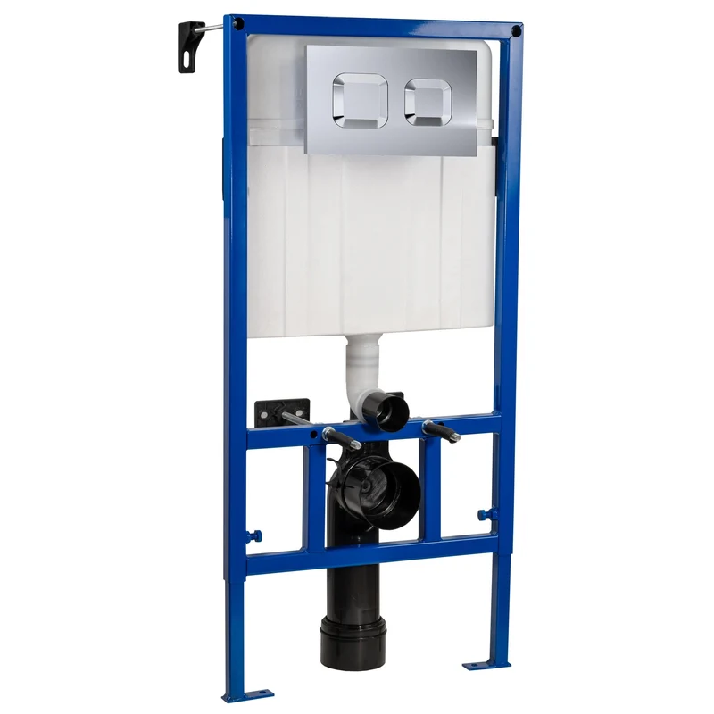 Reduced Height Wall Hung Toilet Frame with Concealed Cistern & Chrome Square Flush Plate