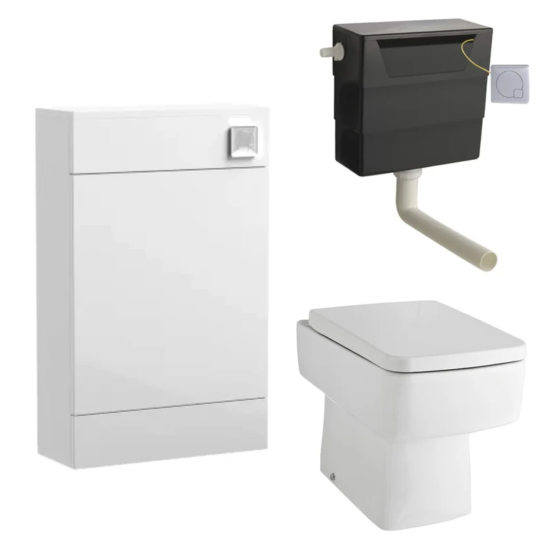 Eden Compact White WC Unit + Cape Back To Wall Toilet Bundle With Square Chrome Flush Button