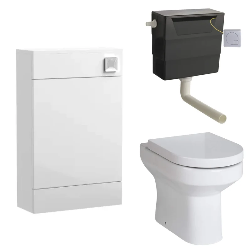 Eden Compact White WC Unit + Harmony Back To Wall Toilet Bundle With Square Chrome Flush Button