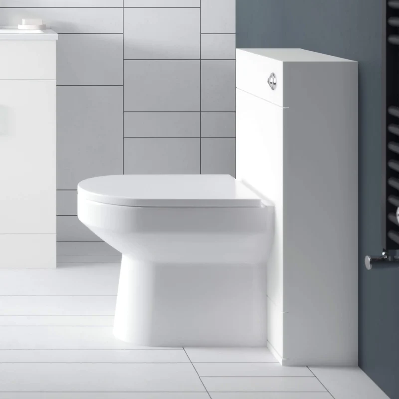 Eden Compact White WC Unit + Harmony Back To Wall Toilet Bundle With Square Chrome Flush Button