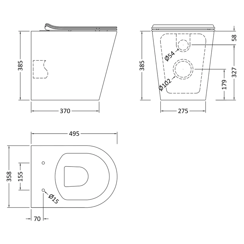 Eden Compact White WC Unit + Lana Round Rimless Back To Wall Toilet Bundle With Round Chrome Flush Button