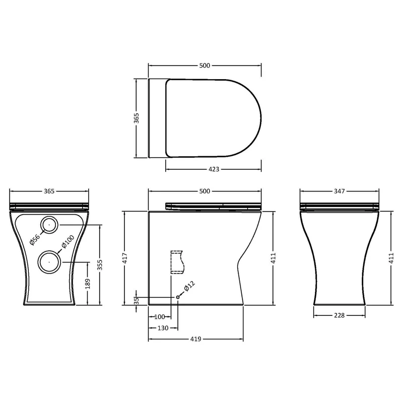 Eden Compact White WC Unit + Lana Rimless Back To Wall Toilet Bundle With Round Chrome Flush Button