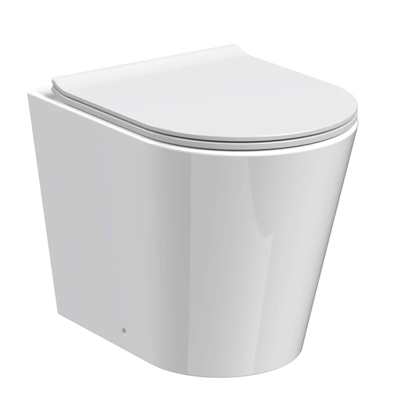 Eden Compact White WC Unit + Lana Round Rimless Back To Wall Toilet Bundle With Square Chrome Flush Button