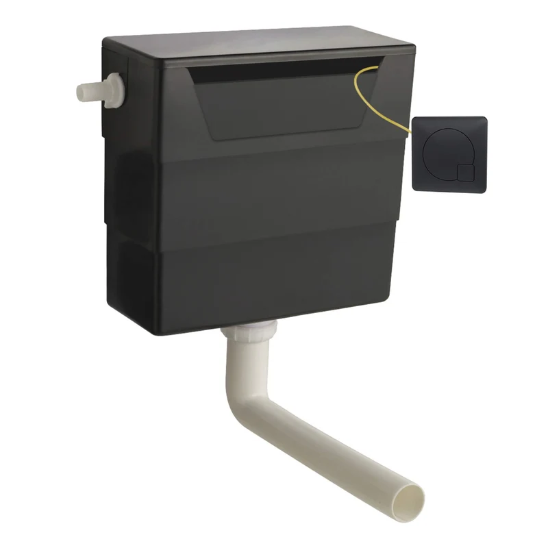 Eden Compact White WC Unit + Lana Round Rimless Back To Wall Toilet Bundle With Square Matt Black Flush Button