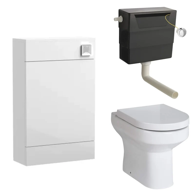 Eden Compact White WC Unit + Harmony Back To Wall Toilet Bundle With Round Chrome Flush Button