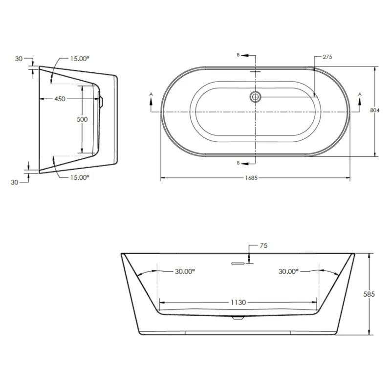 Como Freestanding Bath 1680 x 800mm - Matt White