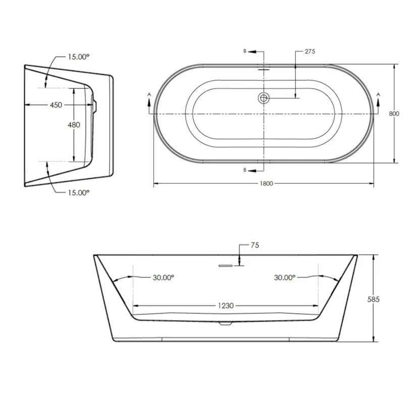 Como Freestanding Bath 1800 x 800mm - White