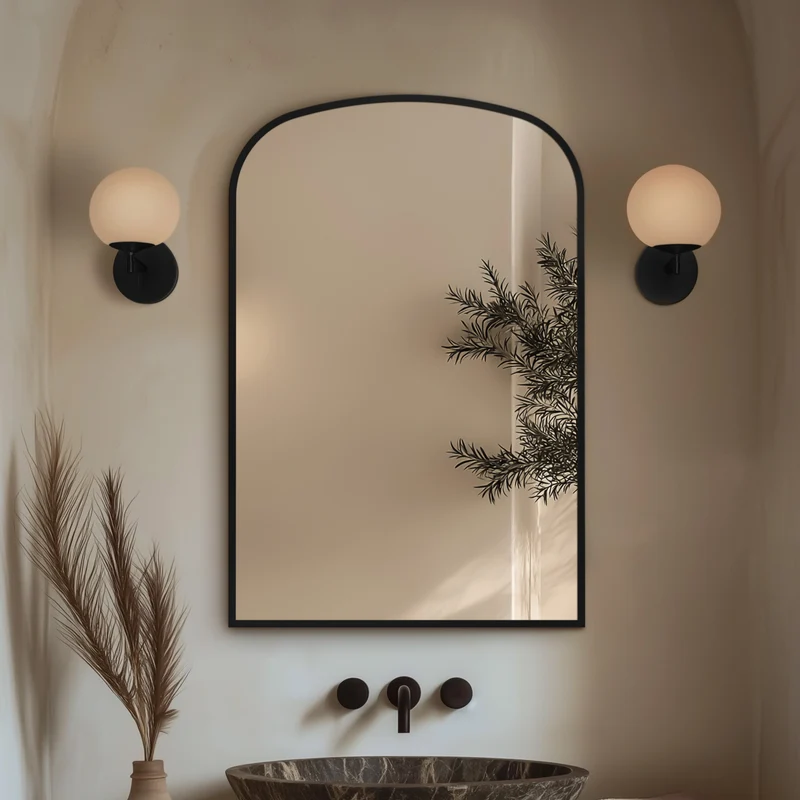 Origins Living Delphine Overmantle Arch Mirror 60 x 90cm - Matt Black